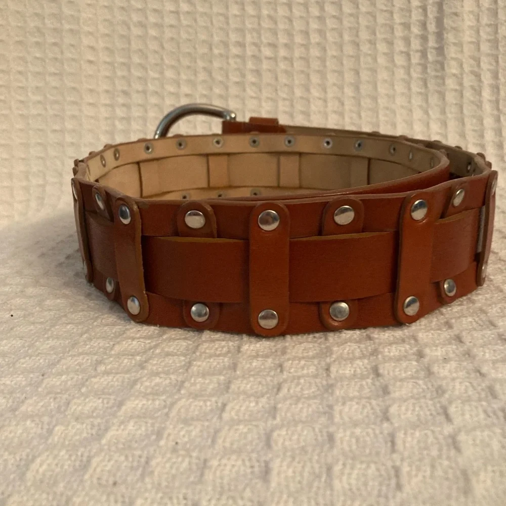 Gorgeous Italian Leather Fina Firenze 1927 Wide Brown Belt With Silver Studs